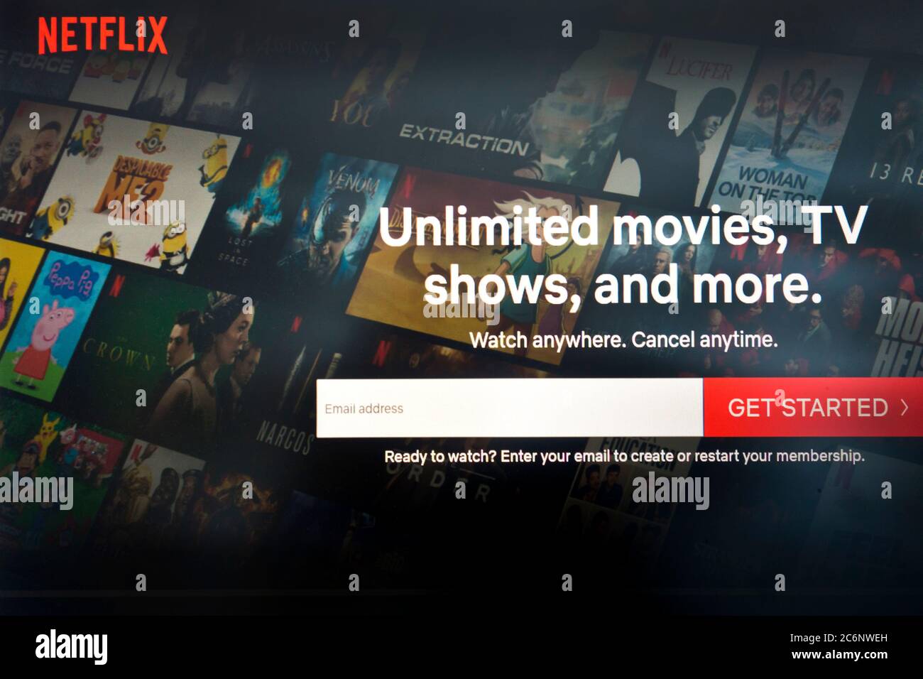 home page of Netflix online media streaming Stock Photo