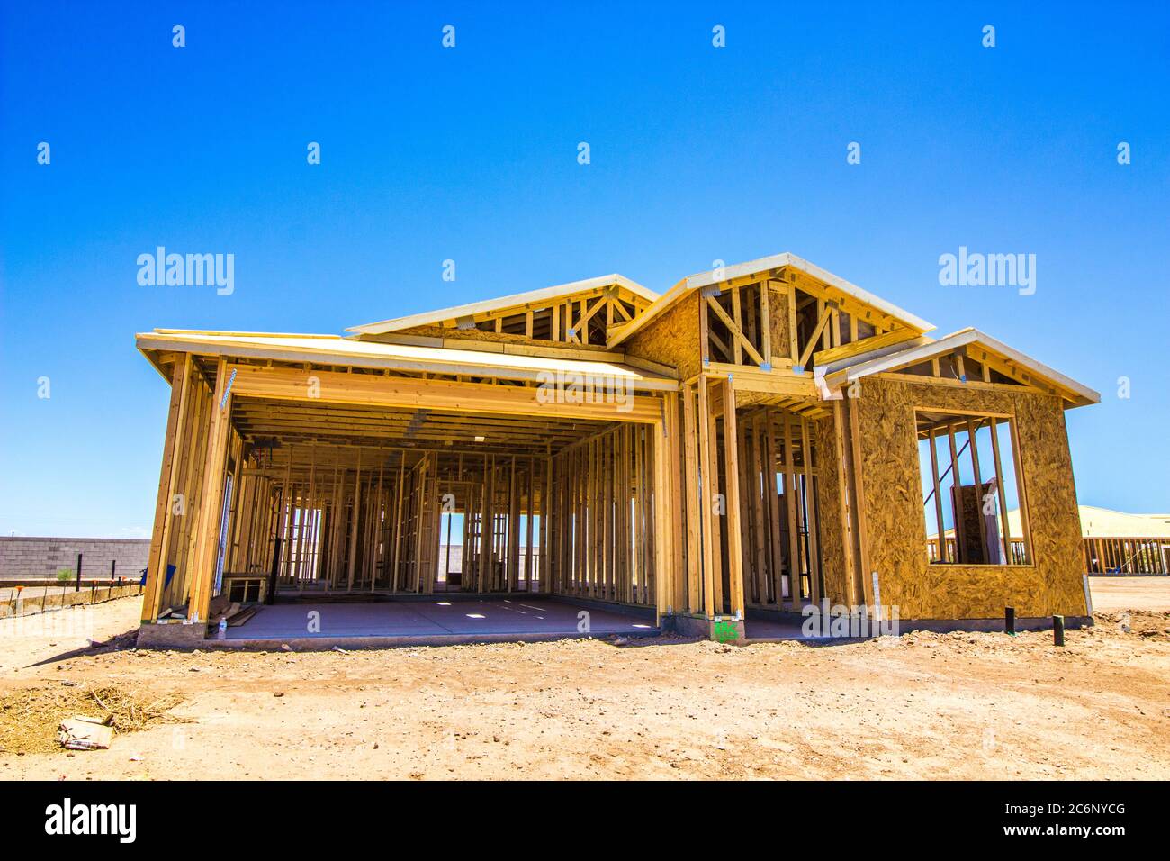 Framing Stage Of New Home Under Construction Stock Photo Alamy