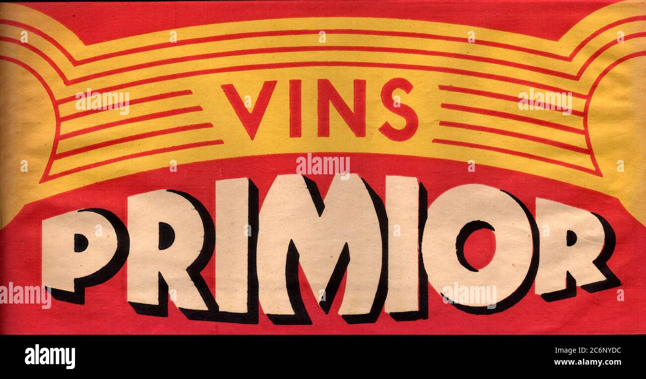Calot papier publicitaire vins Primior vers 1955 Stock Photo
