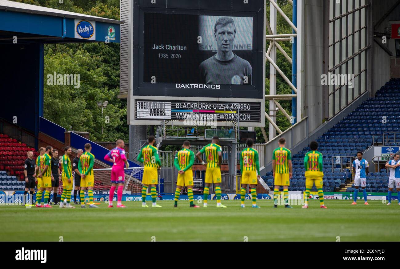 Ewood Park, Blackburn, Lancashire, UK. 11th July, 2020. English Football League Championship Football, Blackburn Rovers versus West Bromwich Albion; Blackburn Rovers FC play tribute to Jack Charlton who died today Credit: Action Plus Sports/Alamy Live News Stock Photo