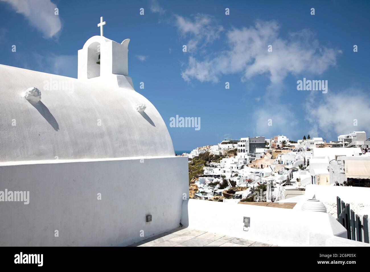 One of the many small churches in the village of Oia on Santorini, Greece. Stock Photo