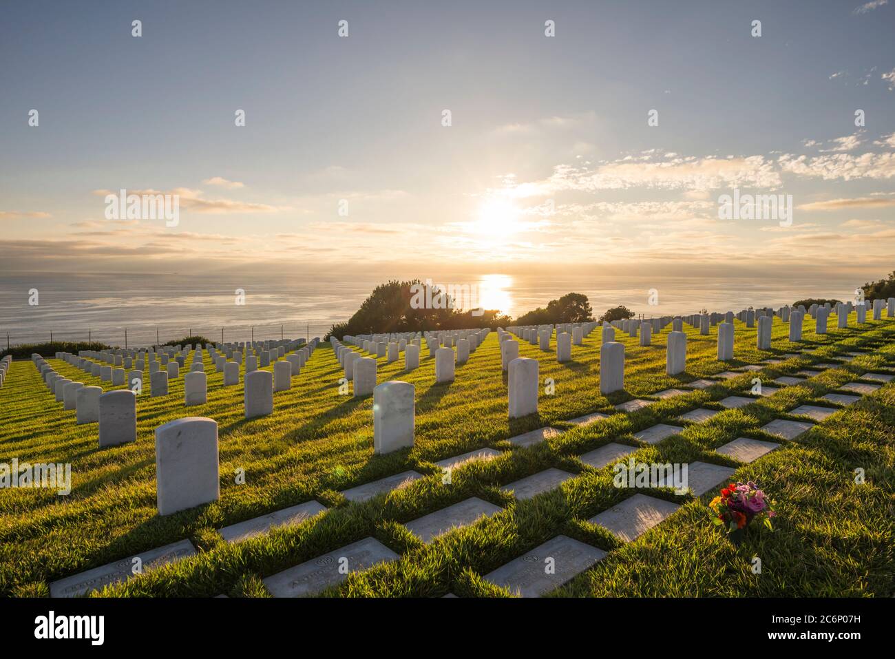 View of Fort Rosecrans National Cemetery photographed prior to sunset. San Diego, California, USA. Stock Photo