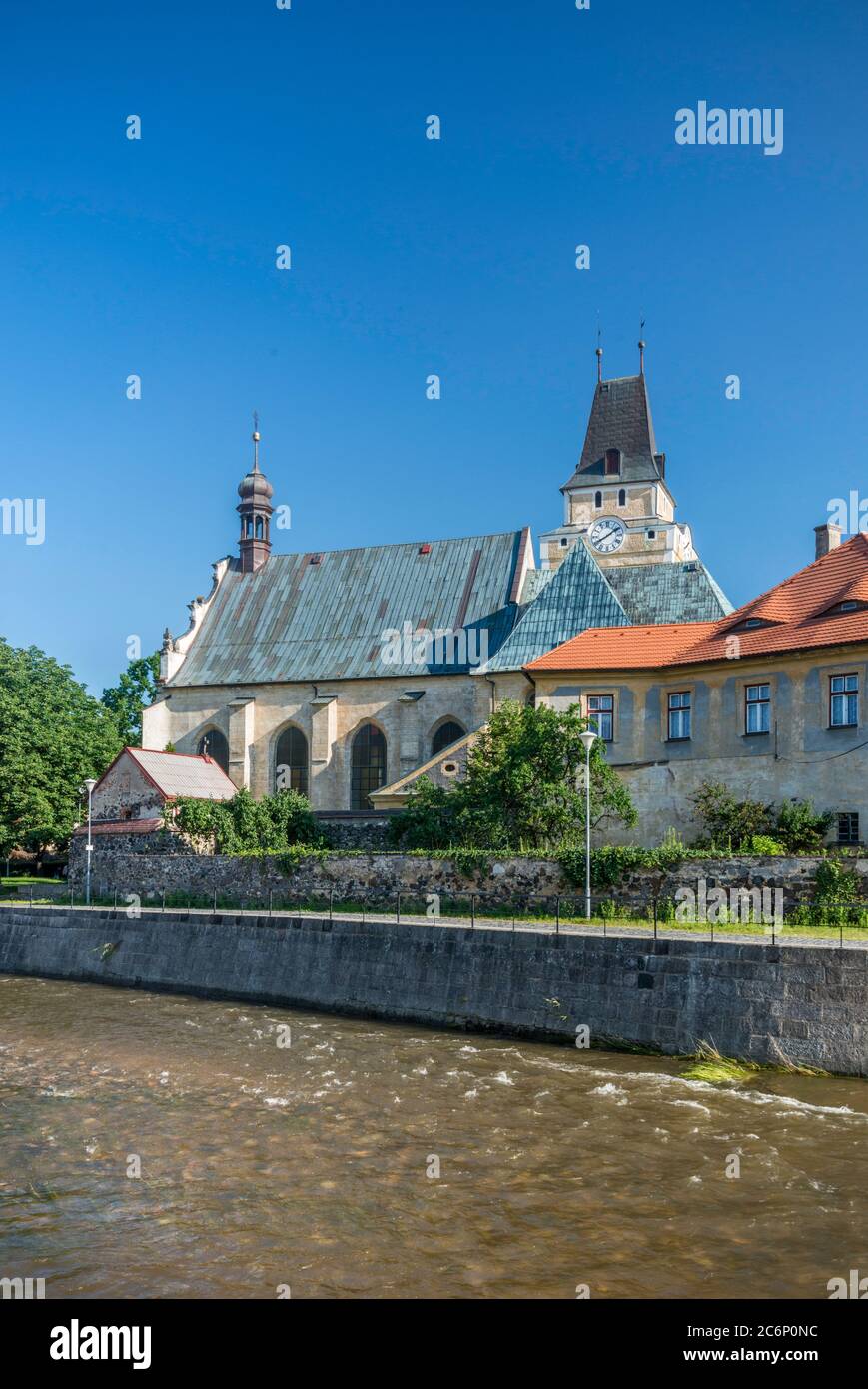 Holy Cross Church, or Finding of the True Cross Church, 16th century, over Smeda river, in Frydlant, Bohemia, Liberec Region, Czech Republic Stock Photo