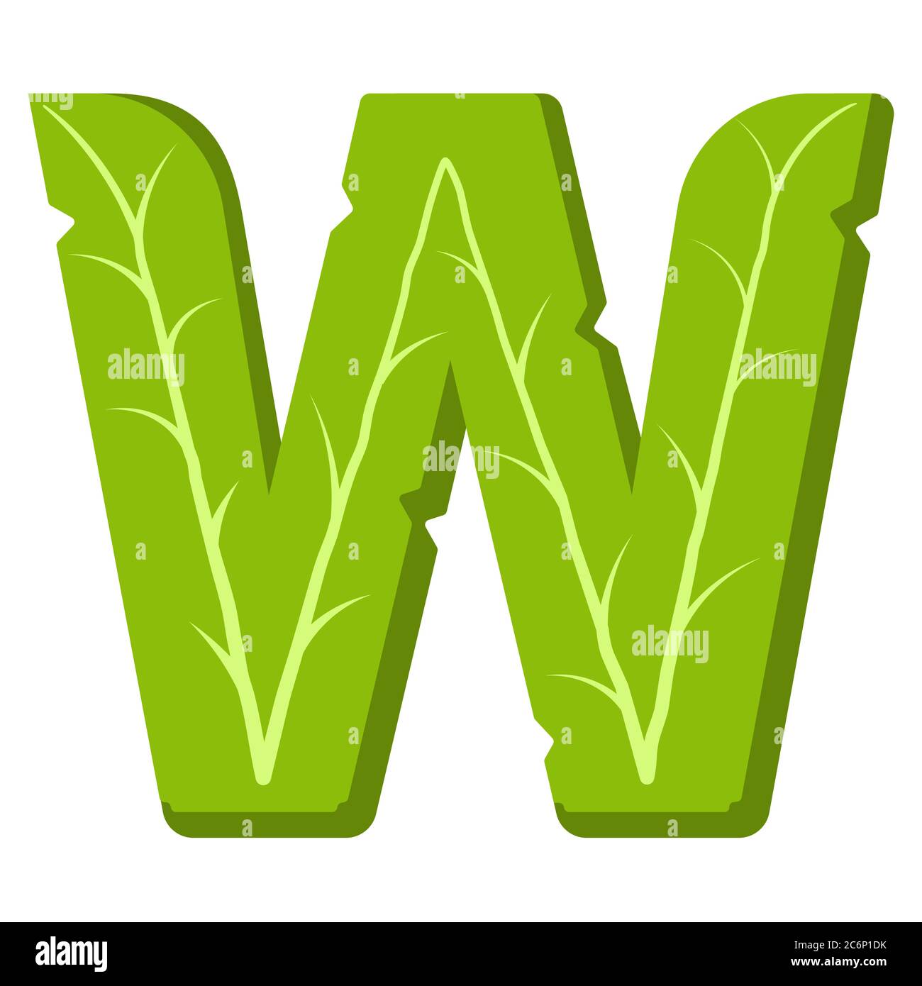 Letter W, green leaves summer vector alphabet. The simple logo of ...