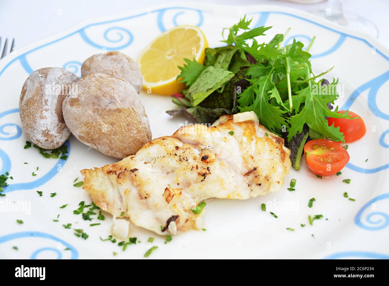 Cherne and papas arrugadas, Costa Adeje, Tenerife Stock Photo