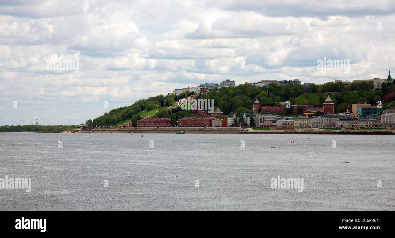 View of the Nizhny Novgorod Kremlin from the Volga River Stock Photo