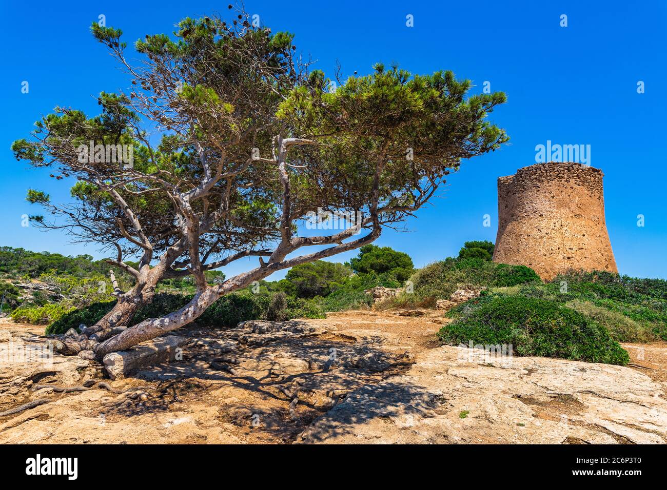 Torre de Cala Pi, medieval watch tower on Majorca island, Spain Stock