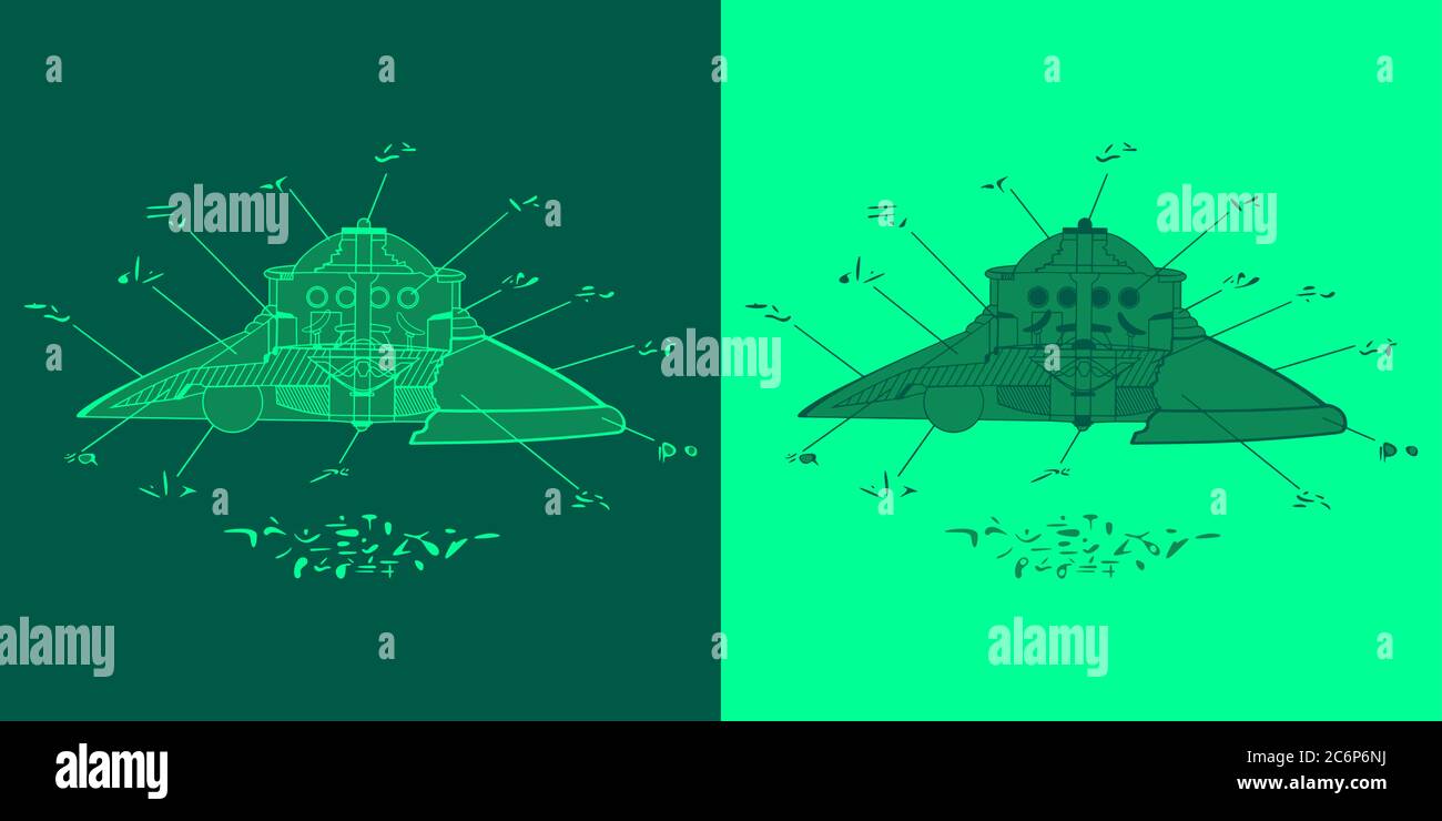 Ufo Language Green Version Of Abstract Alien Plan Of The Classic Dome UFO Flying ...