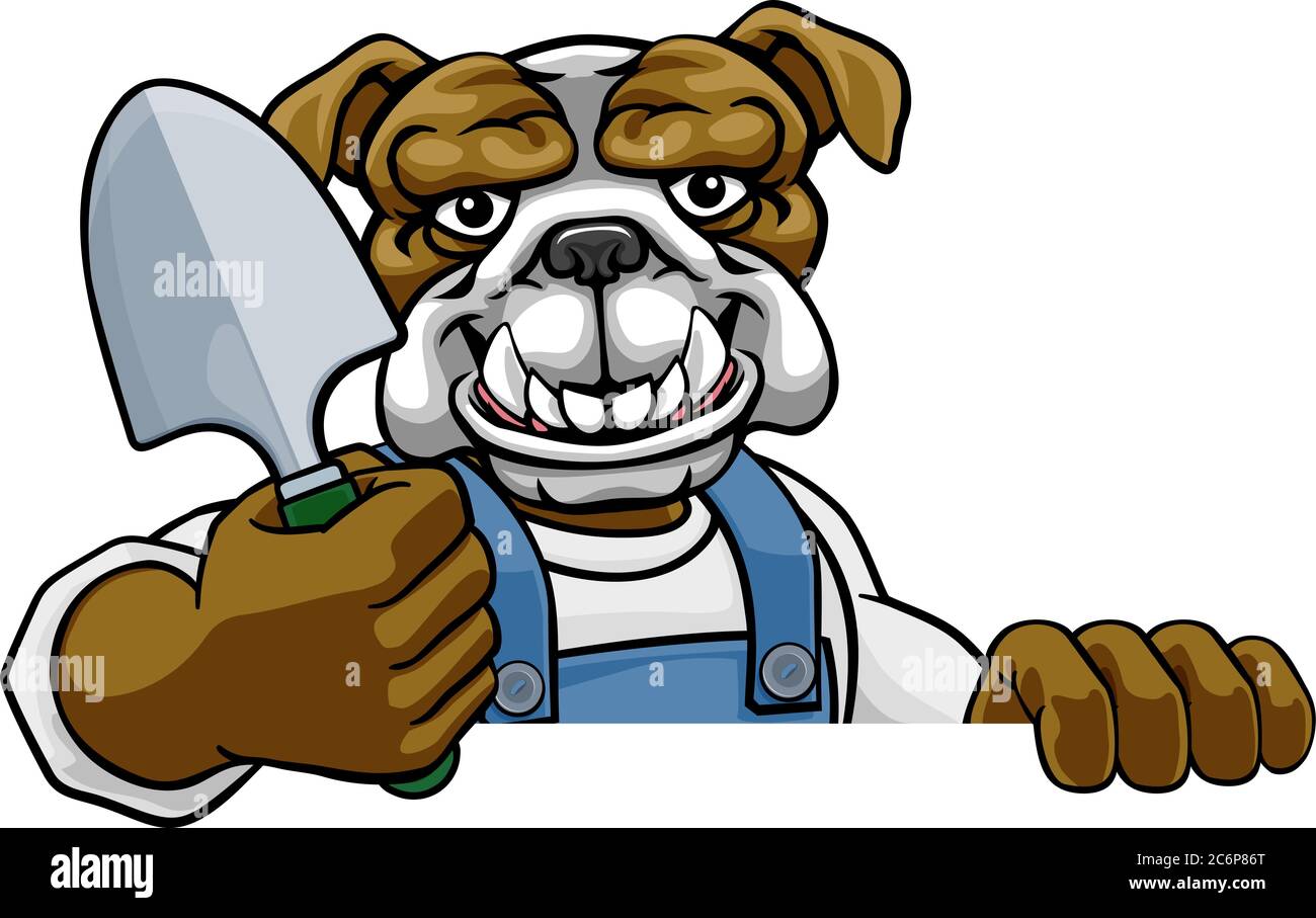Bulldog Gardener Gardening Animal Mascot Stock Vector