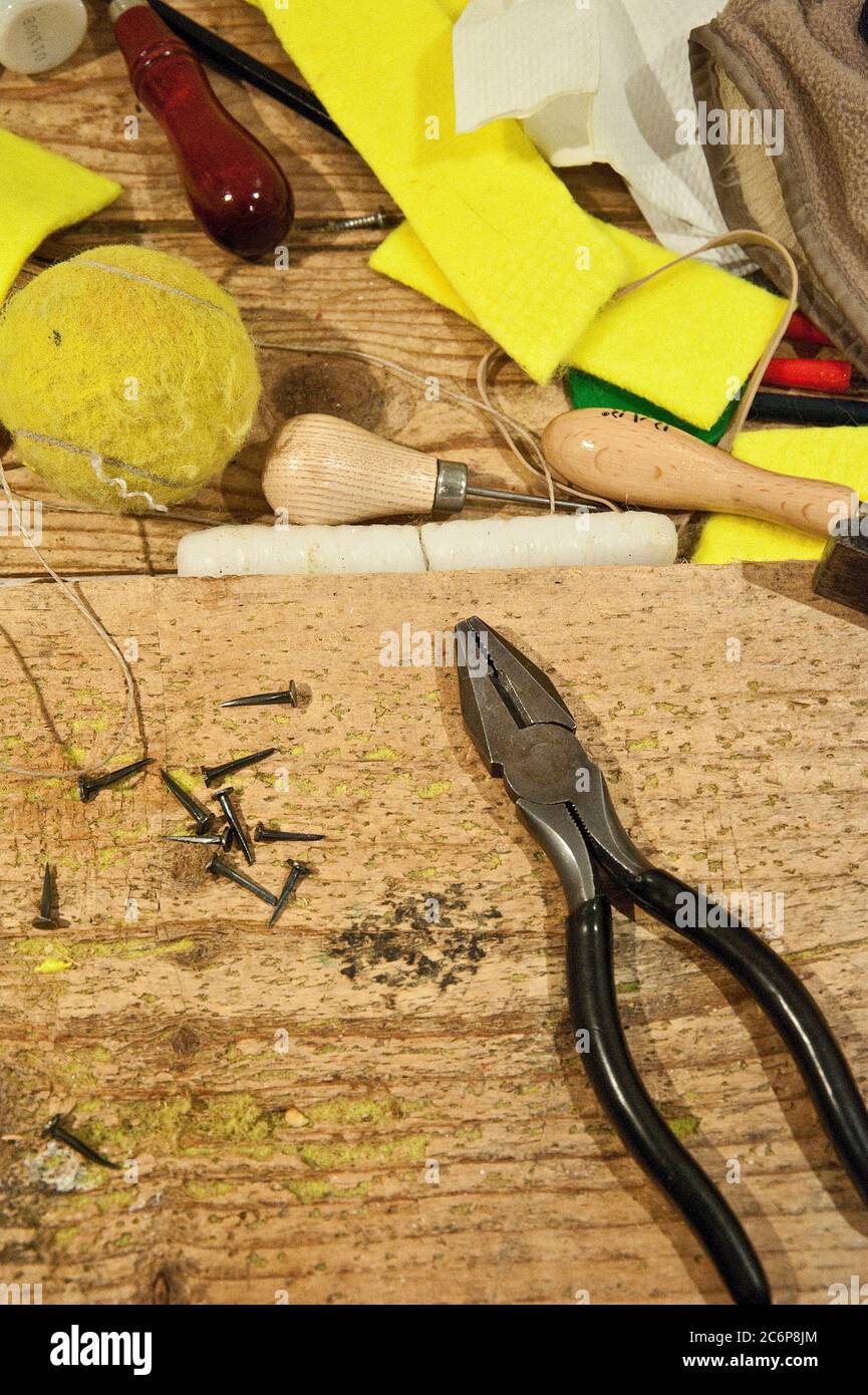 tools for making real tennis balls Stock Photo