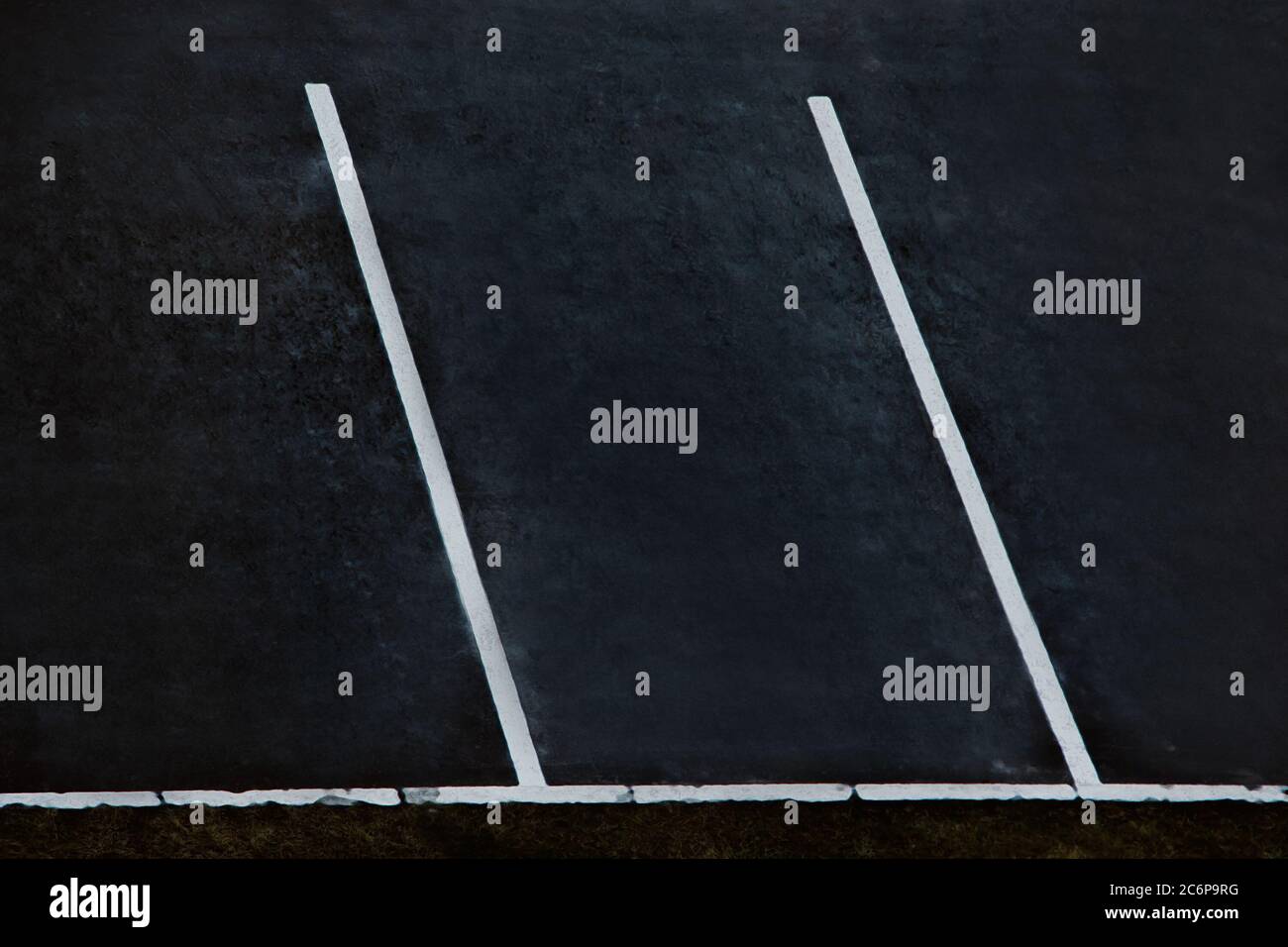 Empty parking during quarantine in the city. White markings for cars on black asphalt. Stock Photo