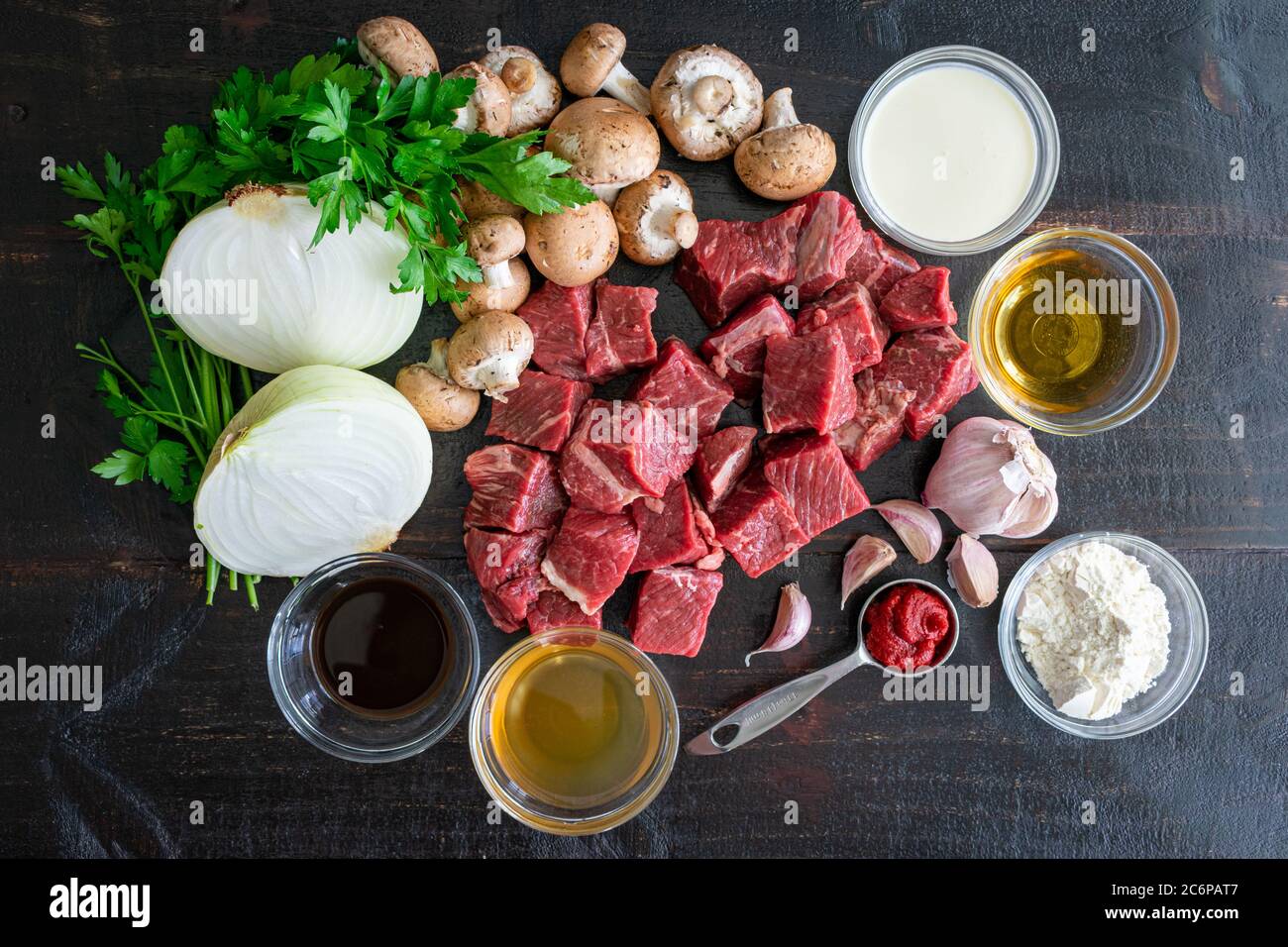 Steak Diane Casserole Ingredients Raw beef, vegetables, and seasonings