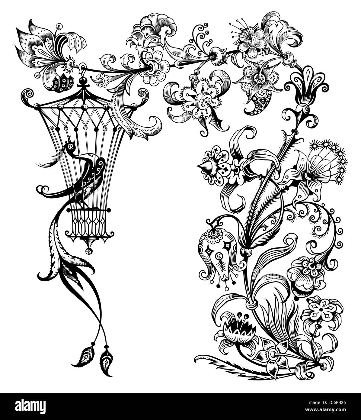 Floral and bird vector vintage illustration Stock Vector Image & Art