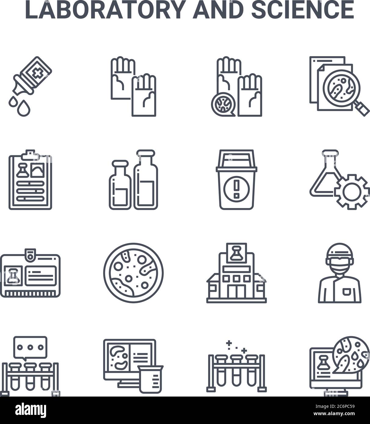 set of 16 laboratory and science concept vector line icons. 64x64 thin ...