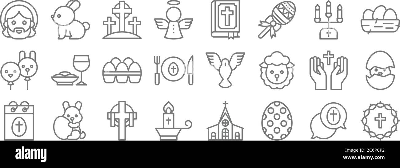 easter line icons. linear set. quality vector line set such as crown of thorns, easter egg, candle, easter day, faith, eggs, nest, bible, bunny Stock Vector