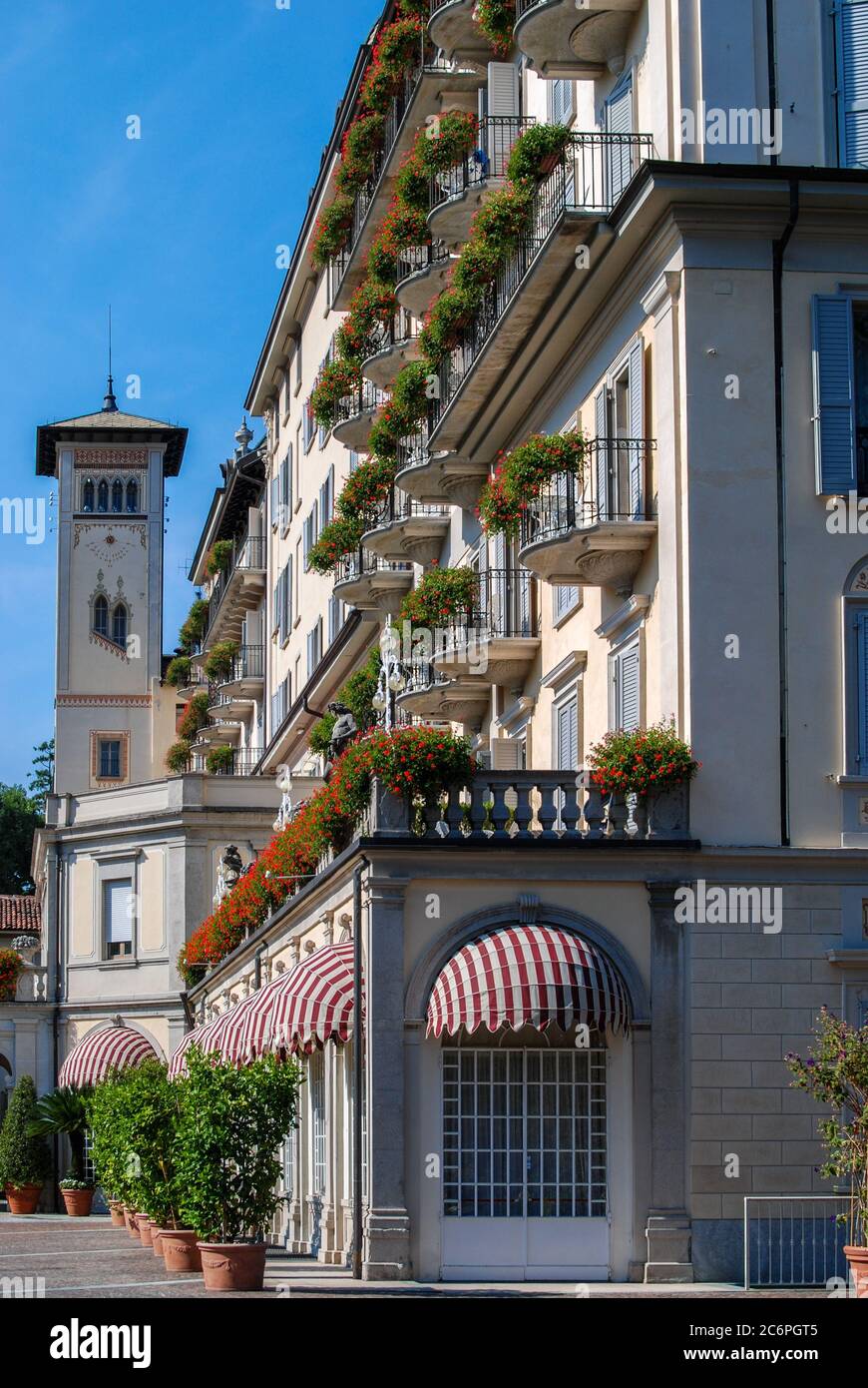 A view of Grand Hotel des Iles Borromées on the shore at Stresa, Lake Maggiore, Italy Stock Photo