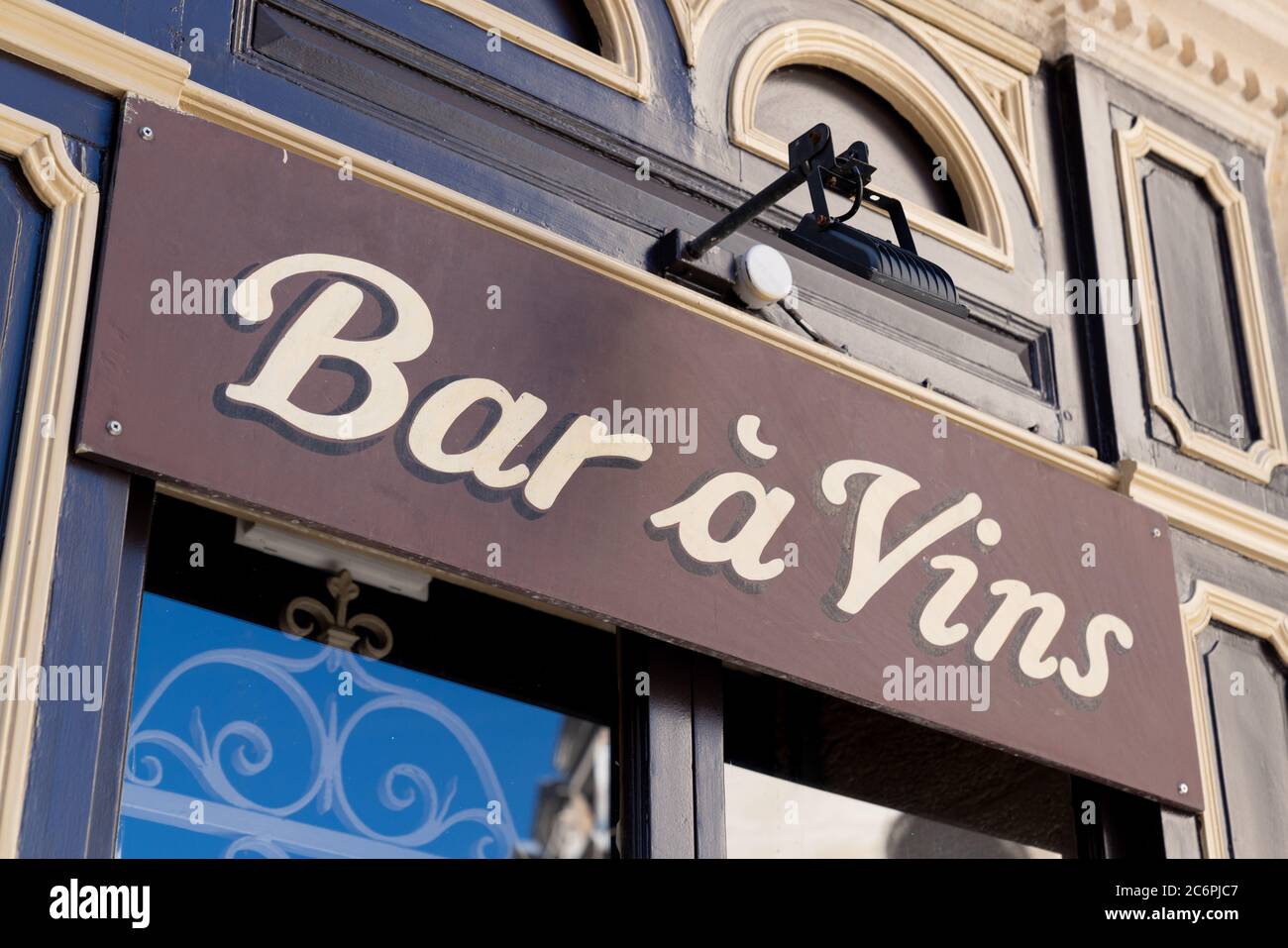 Bar à Vins means wine bar in french in bordeaux city France Stock Photo