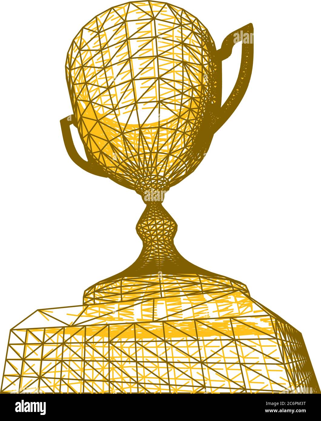 First place golden award cup with polygonal grid on white background. Vector Stock Vector