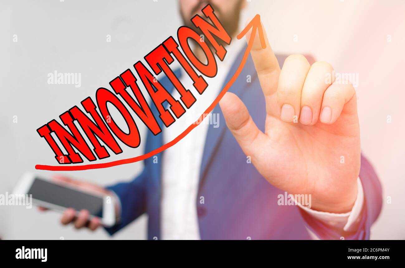 Writing note showing Innovation. Business concept for new idea creative ...