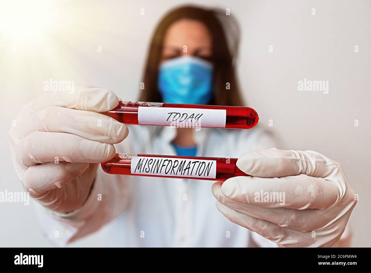 Word writing text Misinformation. Business photo showcasing false data, in particular, intended intentionally to deceive Laboratory blood test sample Stock Photo