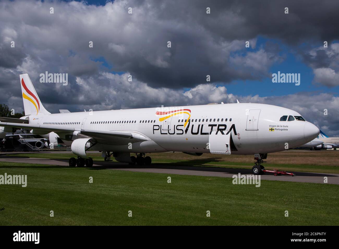EC-MFA Airbus A340-313 of Plus Ultra at Cotswold Airport, Kemble, EGBP for scrapping with Air Salvage International. Stock Photo