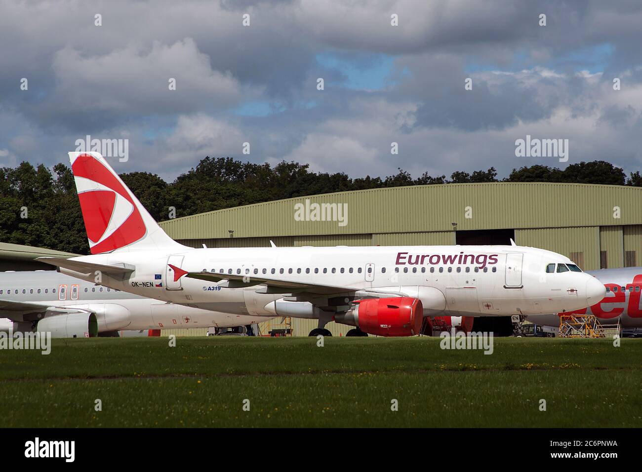 OK-NEN Airbus A319-112 of CSA Czech Airlines, iwith Eurowings Marking, in store aat Cotswold Airport, Kemble, EGBP with ASI Air Salvage International Stock Photo