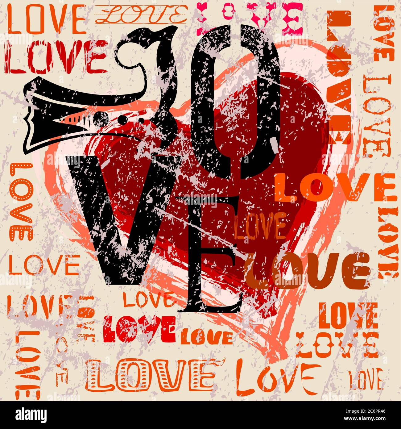 Love emotion, vintage and grungy illustration, this vector art can be used as a greeting card for wedding, engagement, valentines day. Stock Vector