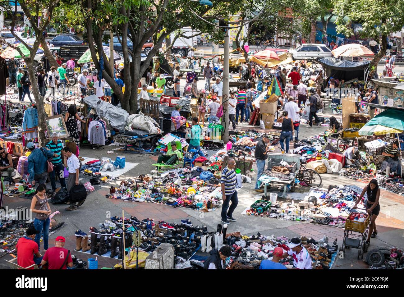 Medellin, Colombia - January 08, 2020: Near Bolivar Park is colorful flea market the center of Medellín Stock Photo
