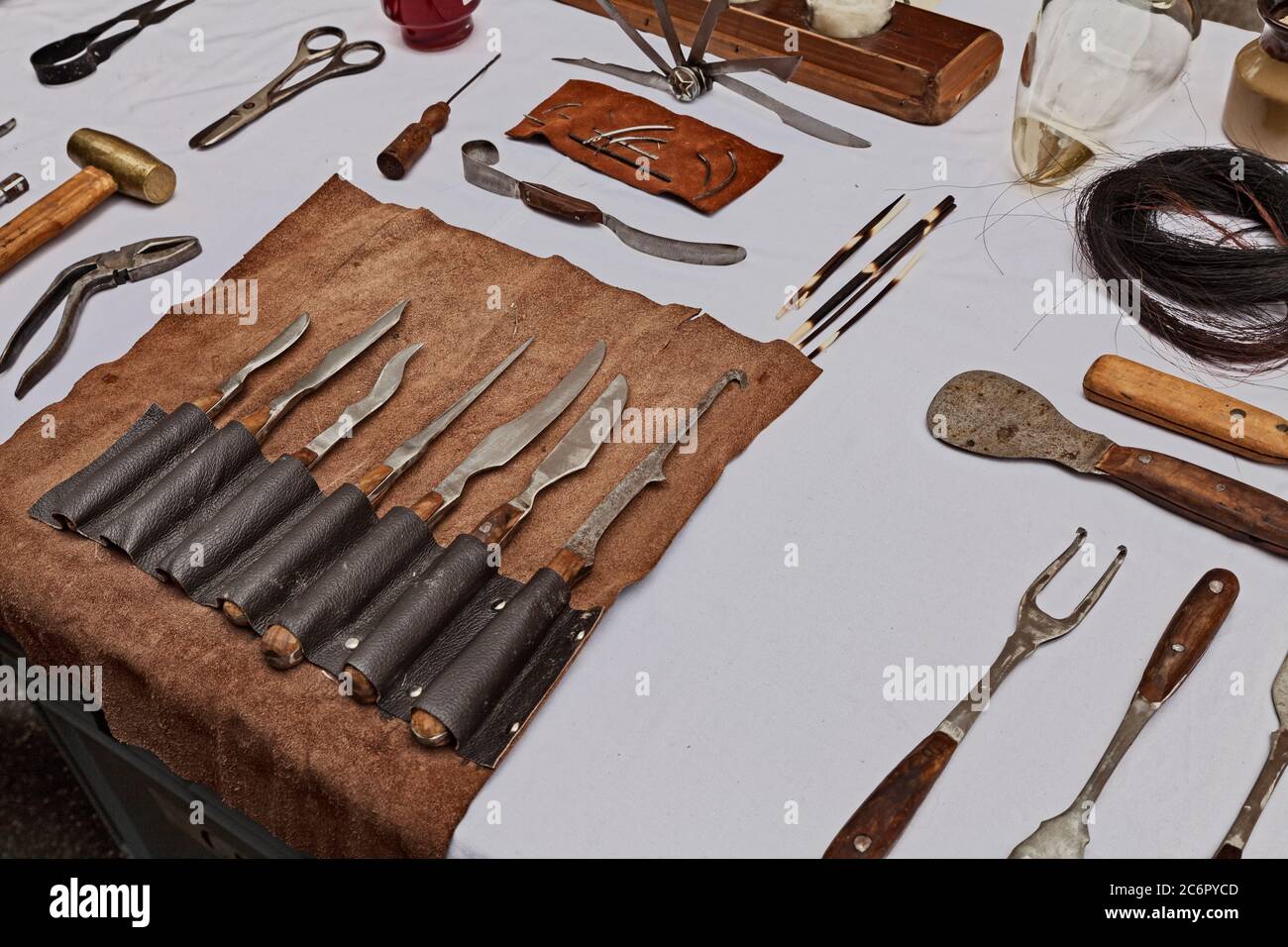 old surgical and dentist tools - ancient medical instruments Stock Photo