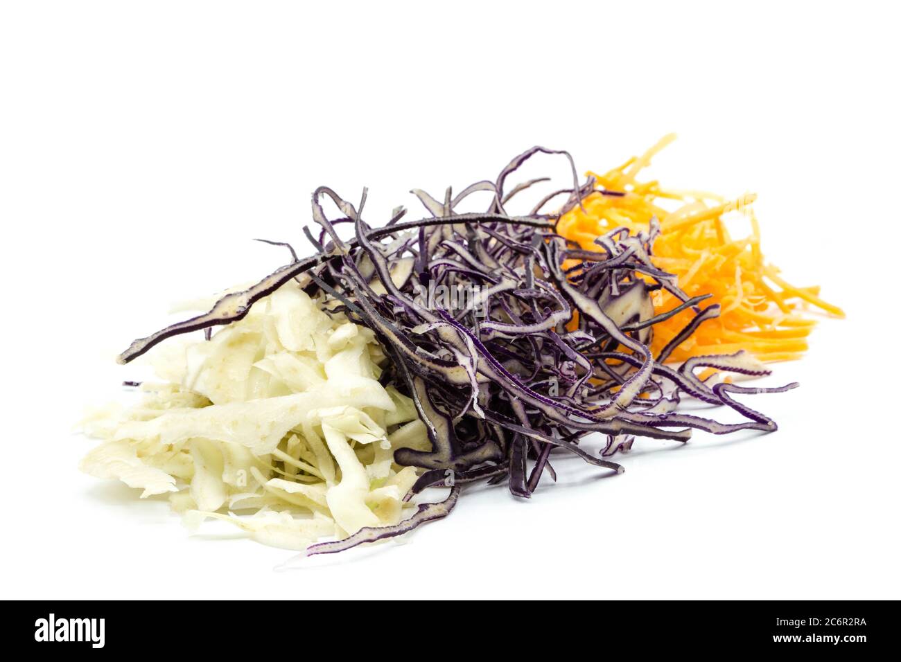 Cabbage and carrot strips isolated on white background Stock Photo