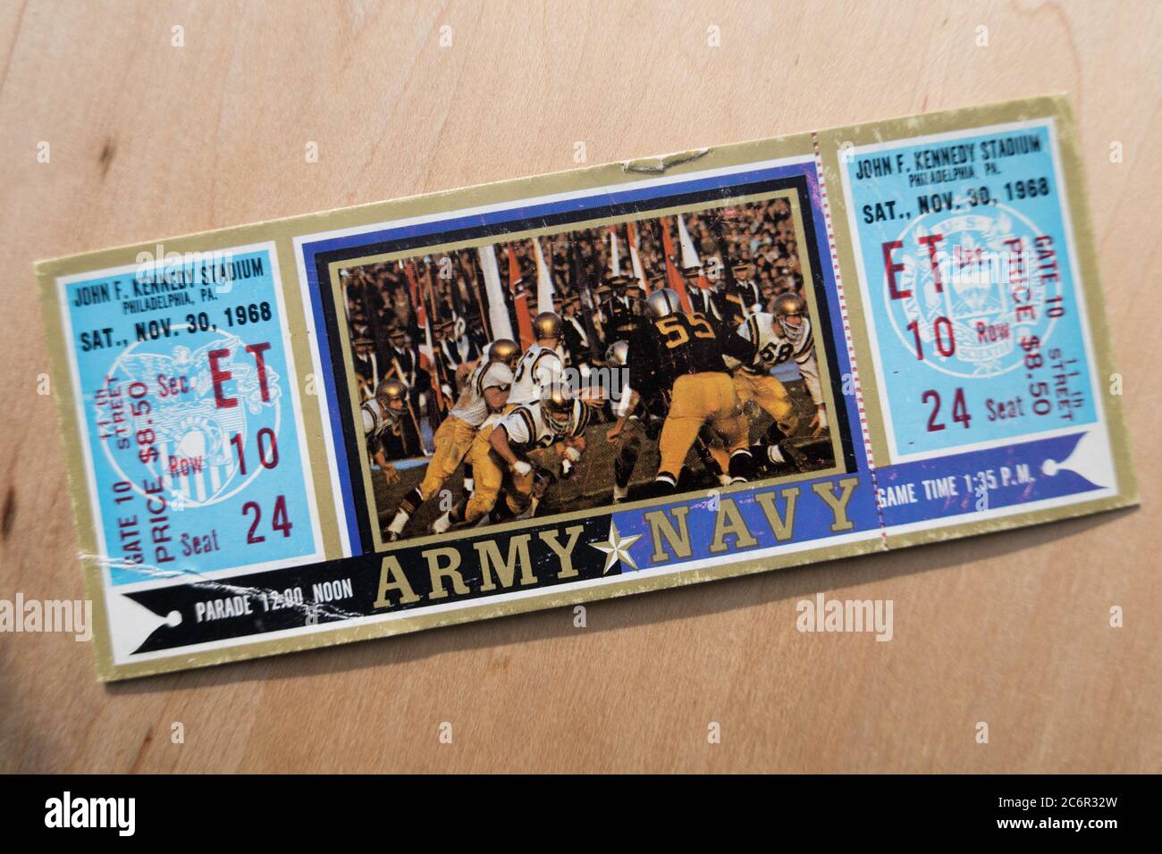 Vintage stadium seat ticket for the Army Navy college football game in Philadelphia, PA, USA Stock Photo