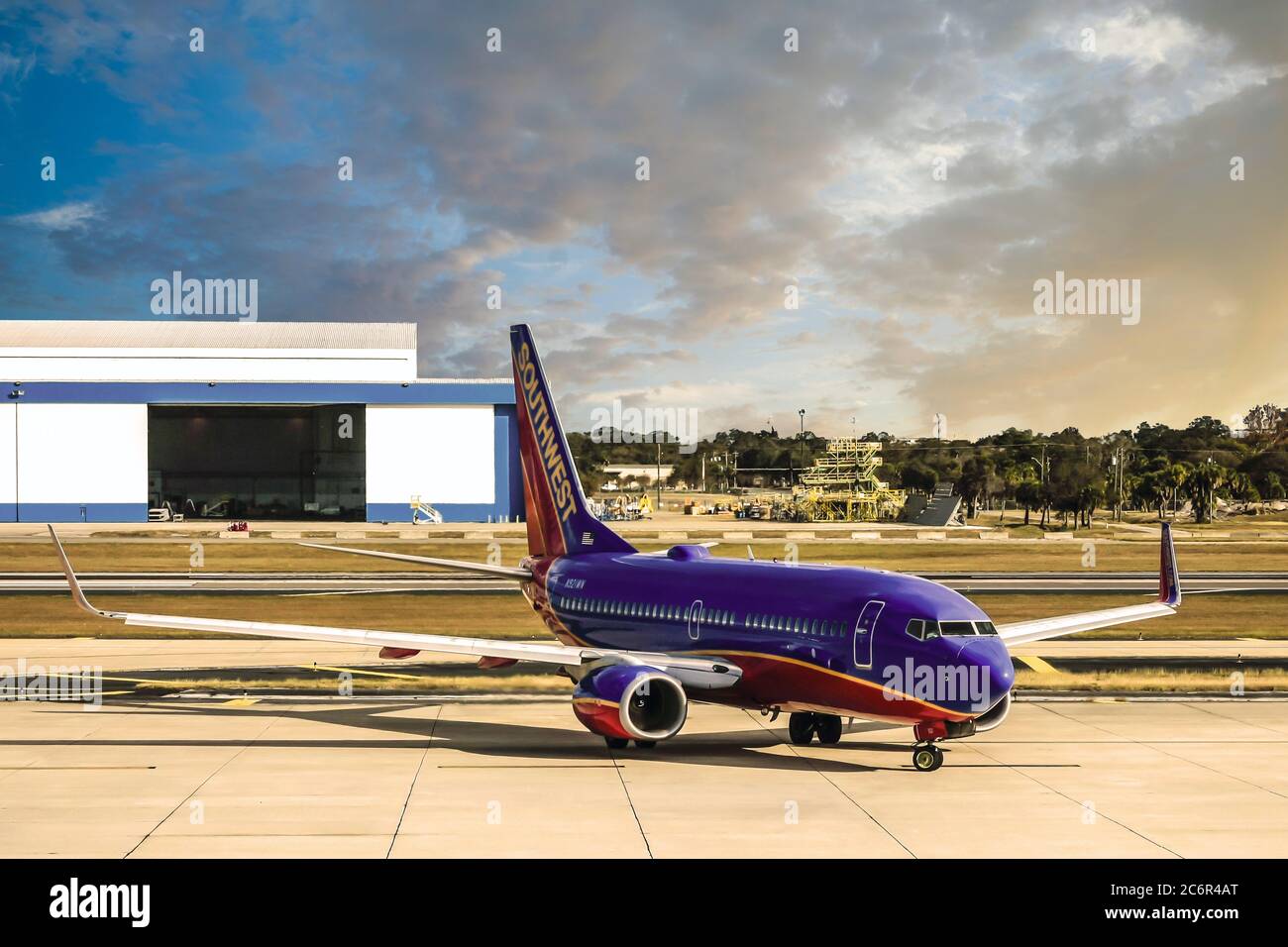 Southwest airlines Beoing 737 pulls to the gate at Houston