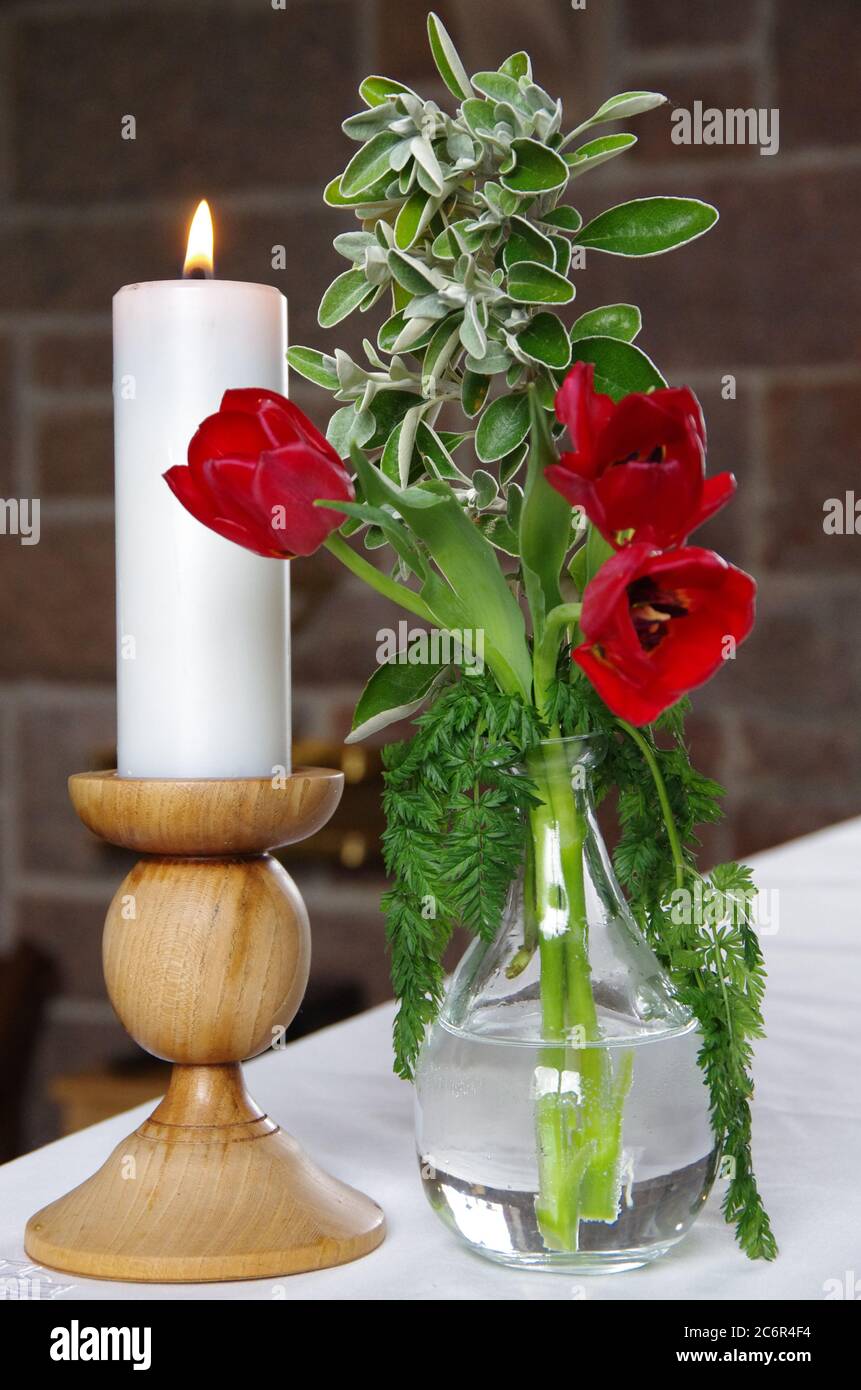 candle with flowers Stock Photo