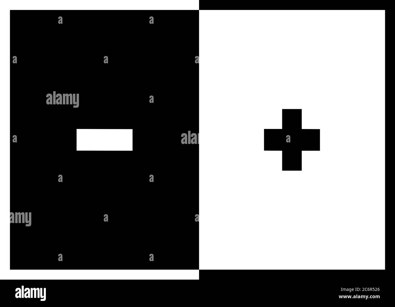 A bold black and white design graphic illustration on the concept of electrical polarity or other form of polarity Stock Photo