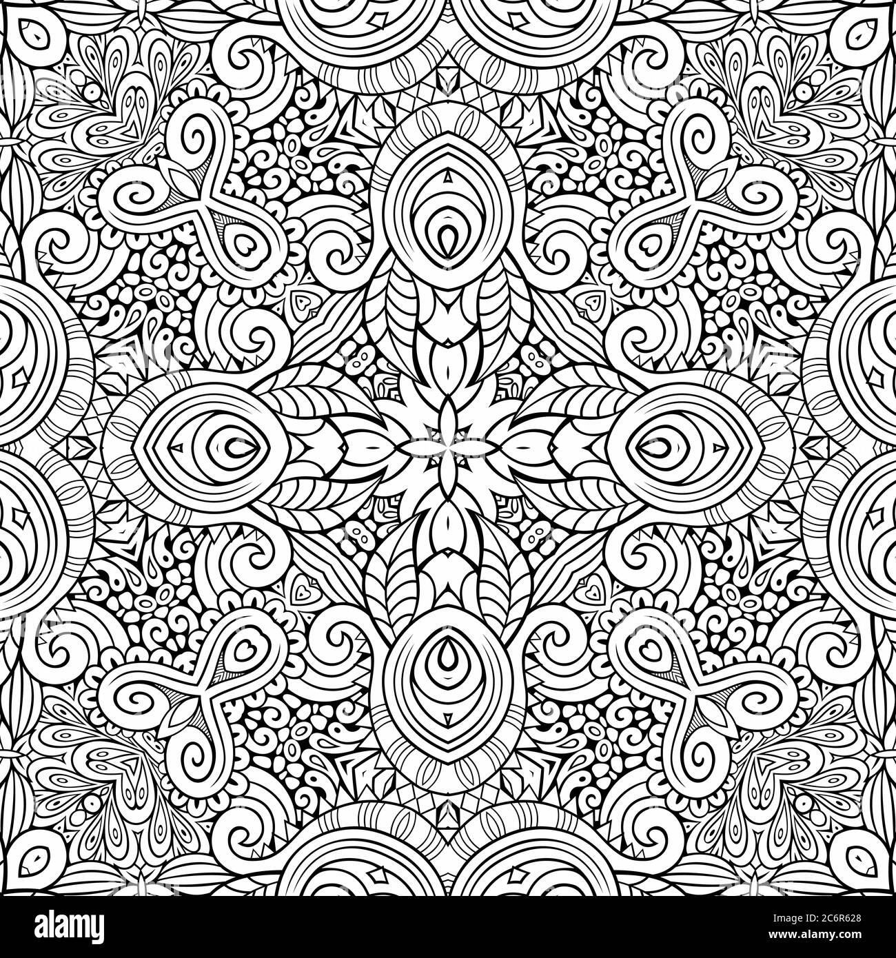 Vector ethnic hand drawn line art seamless pattern Stock Vector Image ...