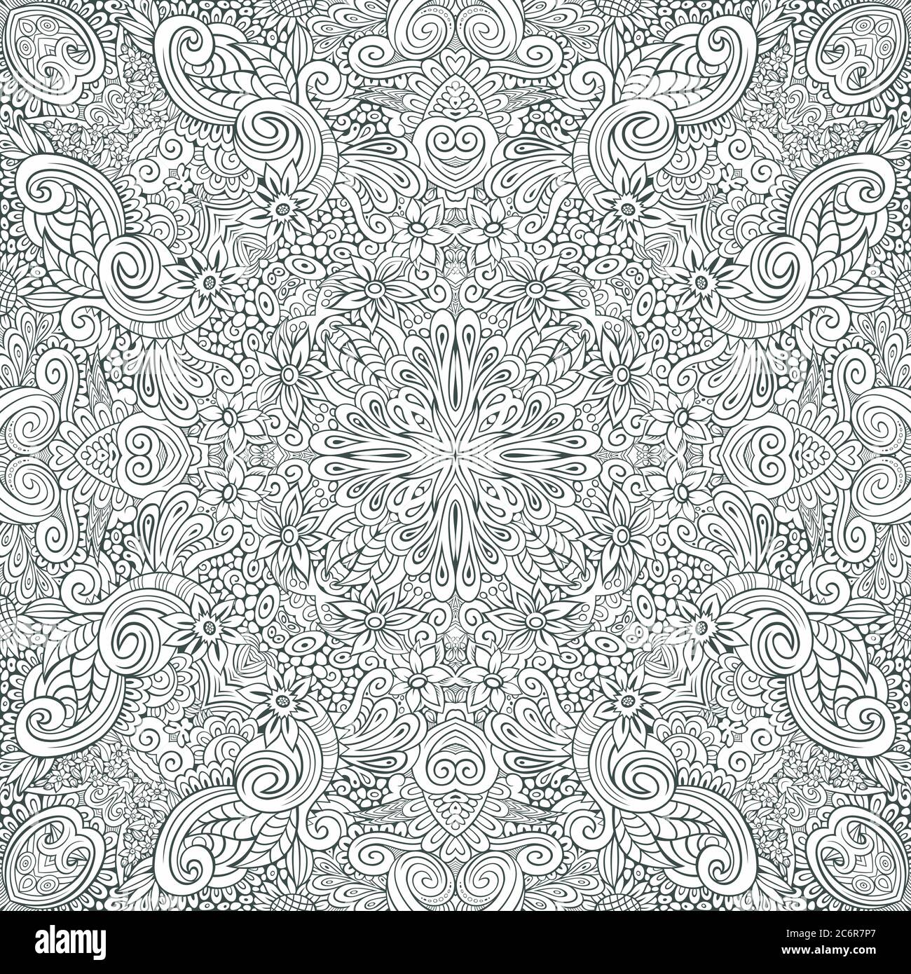 Vector ethnic hand drawn line art seamless pattern Stock Vector Image ...