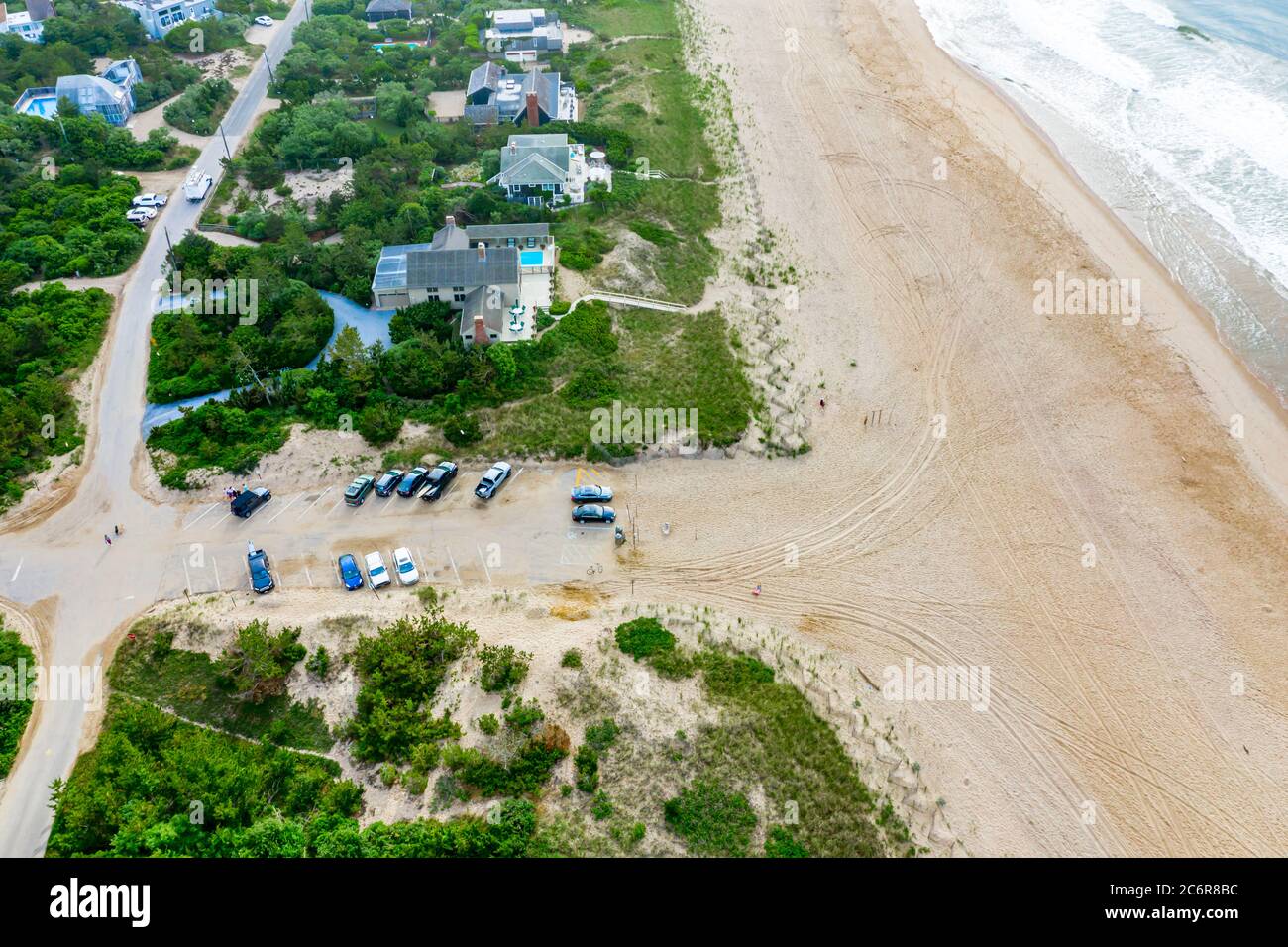 Aerial view of a section of Napeague Ocean beach in Amagansett, NY