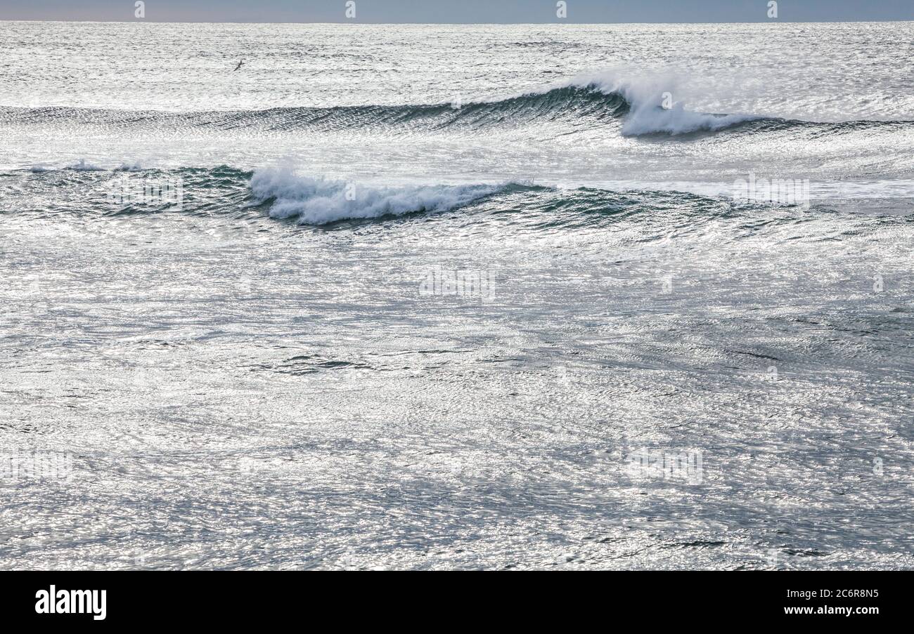 Waves on the Oregon Coast, as seen from Clatsop Spit, Fort Stevens State Park, USA. Stock Photo