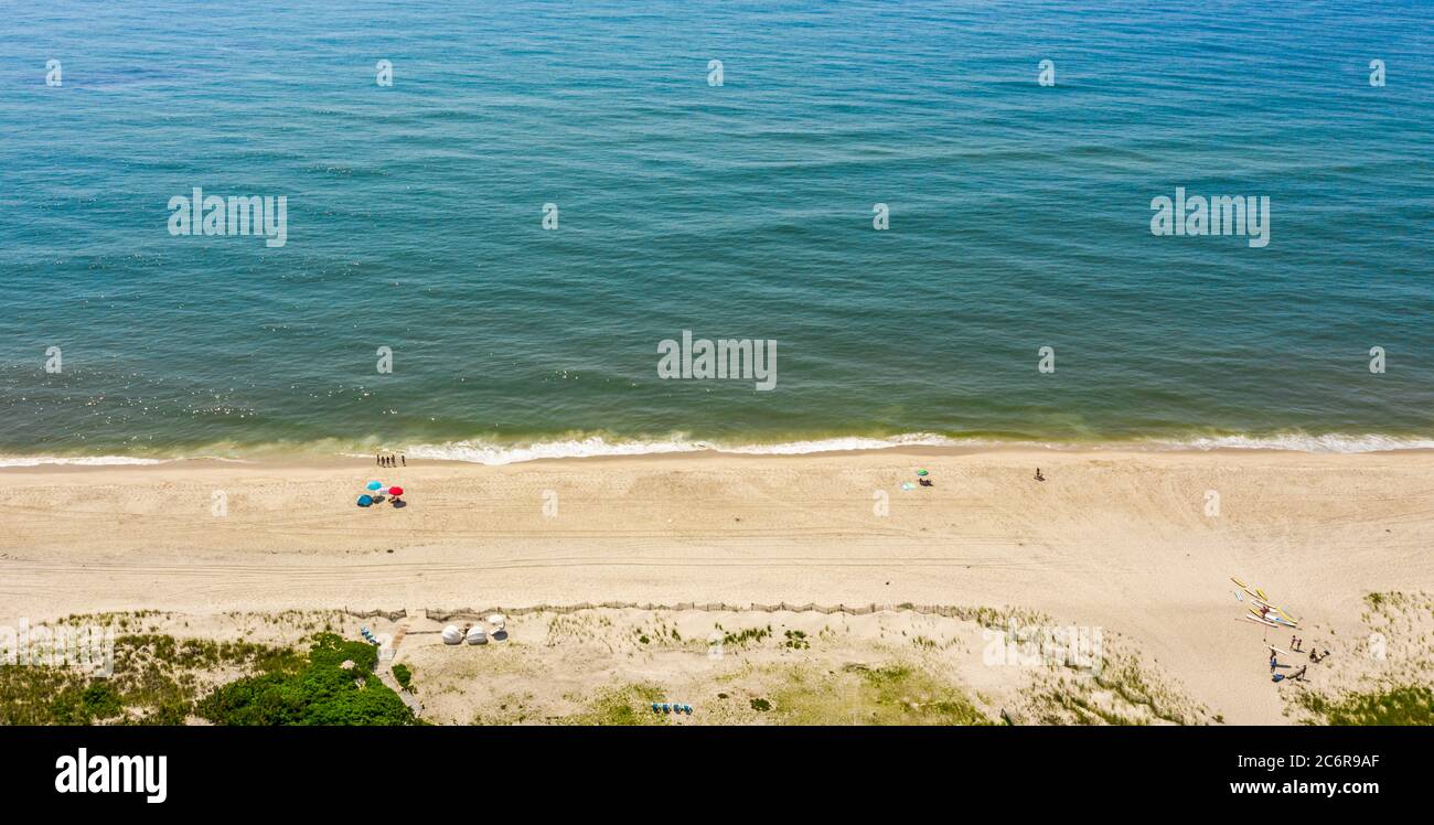 Drone image of Coopers Beach in Southampton, NY Stock Photo