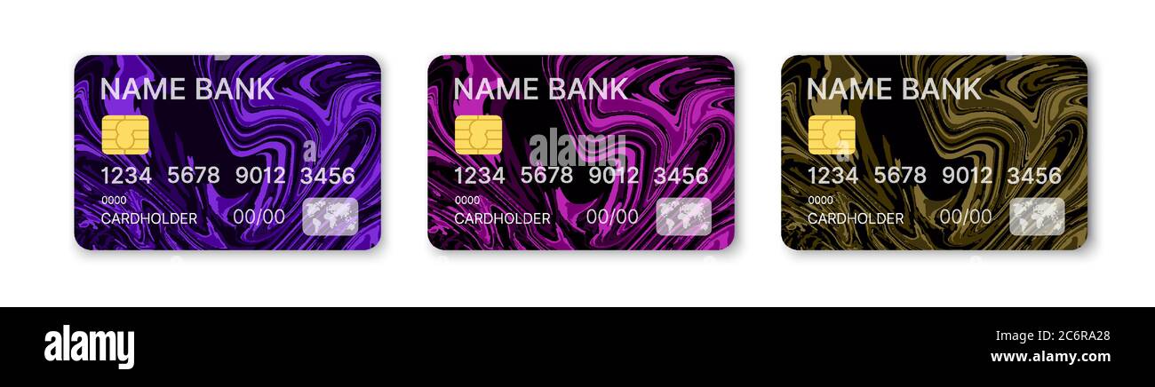 Credit cards set multicolor template vector Stock Vector