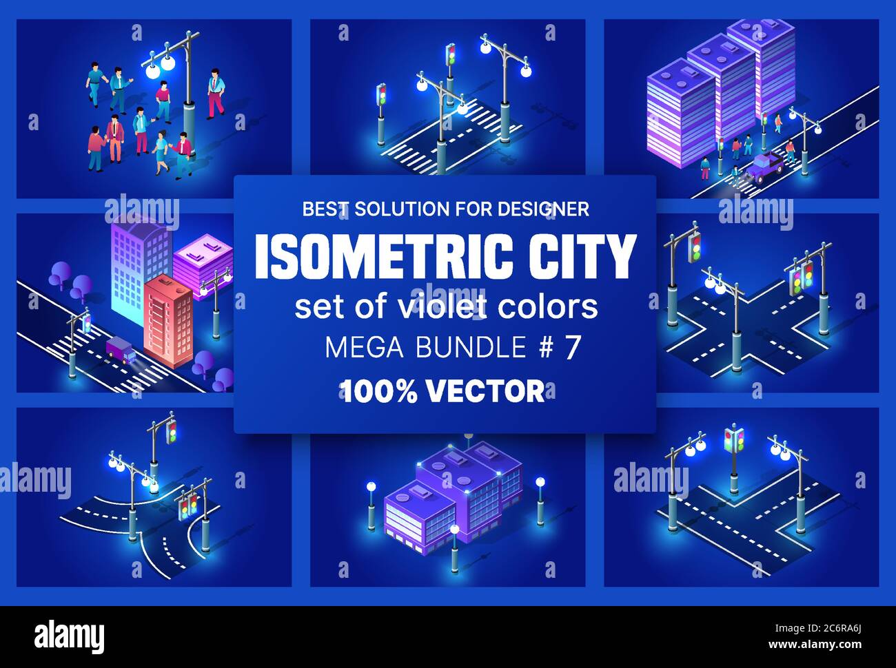 Ultraviolet Isometric City Stock Vector