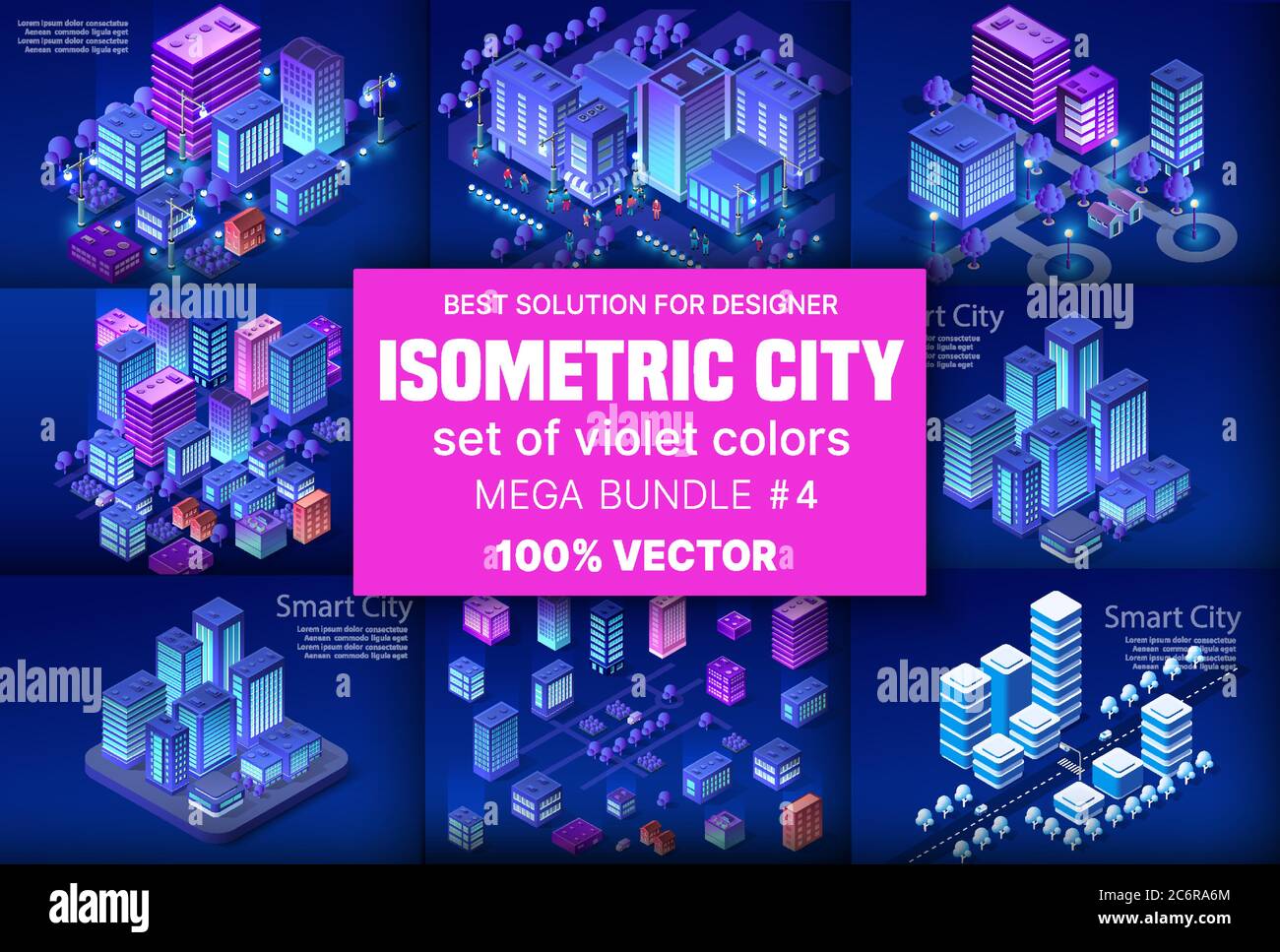 Ultraviolet Isometric City Stock Vector