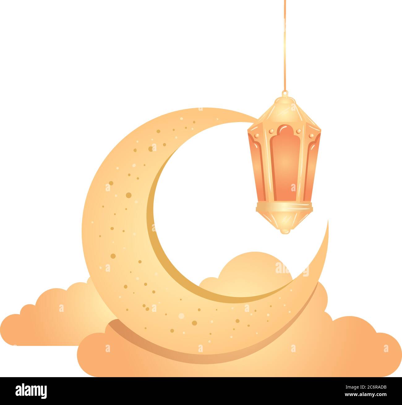 ramadan kareem lantern hanging with crescent moon and clouds golden on ...
