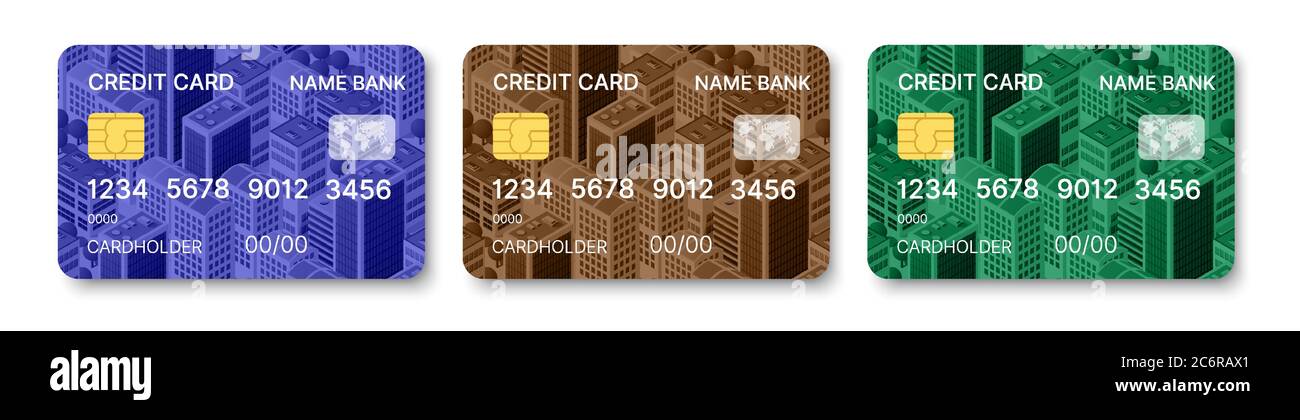 Credit cards set multicolor template vector design Stock Vector
