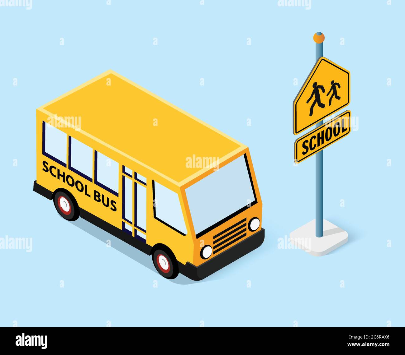 Isometric school bus urban infrastructure Stock Vector