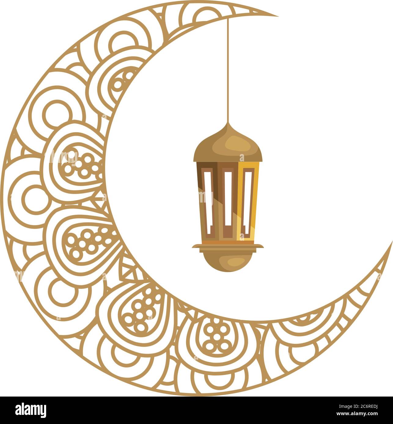 ramadan kareem lantern hanging with crescent moon golden on white ...