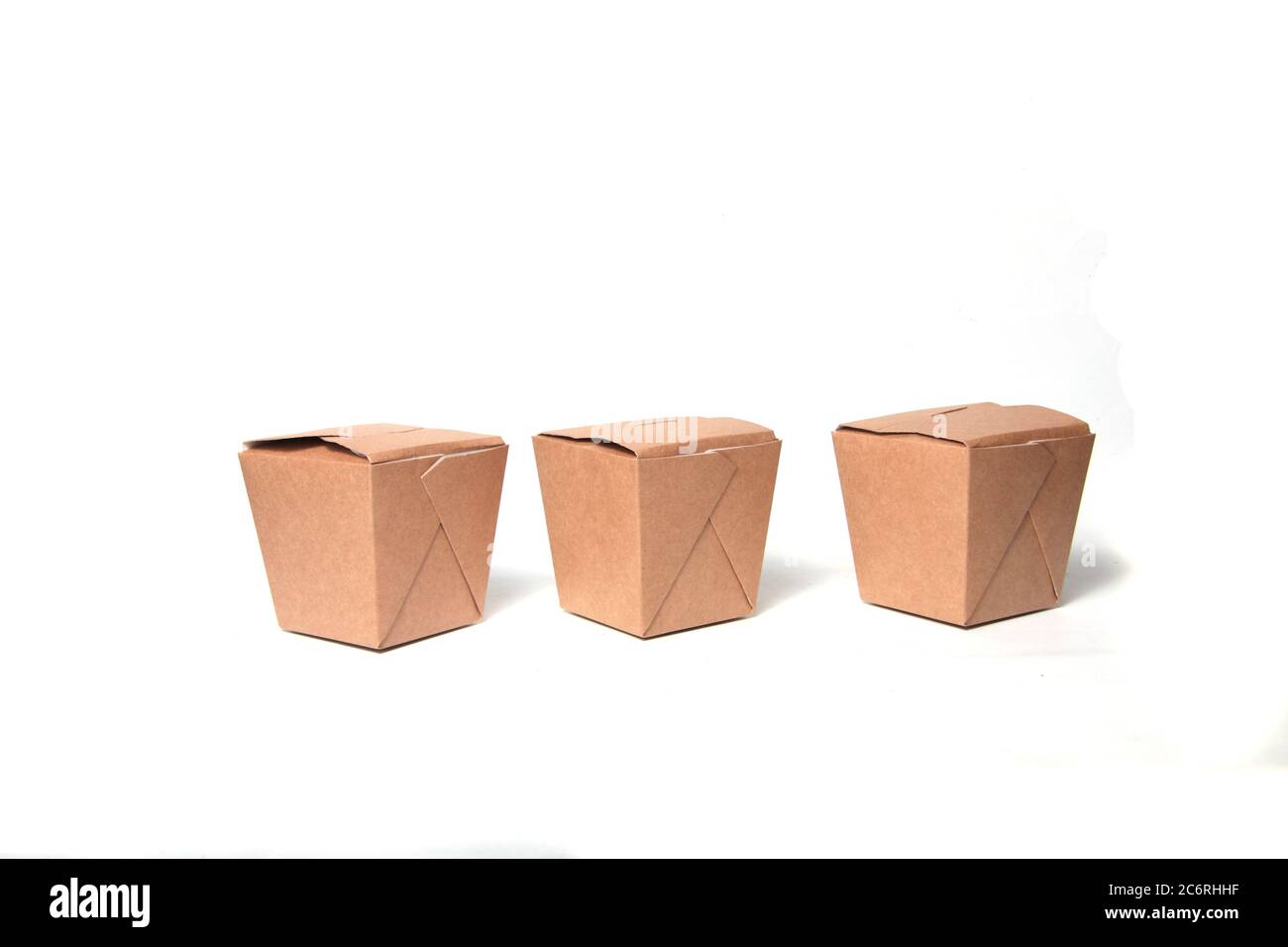 three wok paper boxes isolated on white background. Image contains copy space Stock Photo