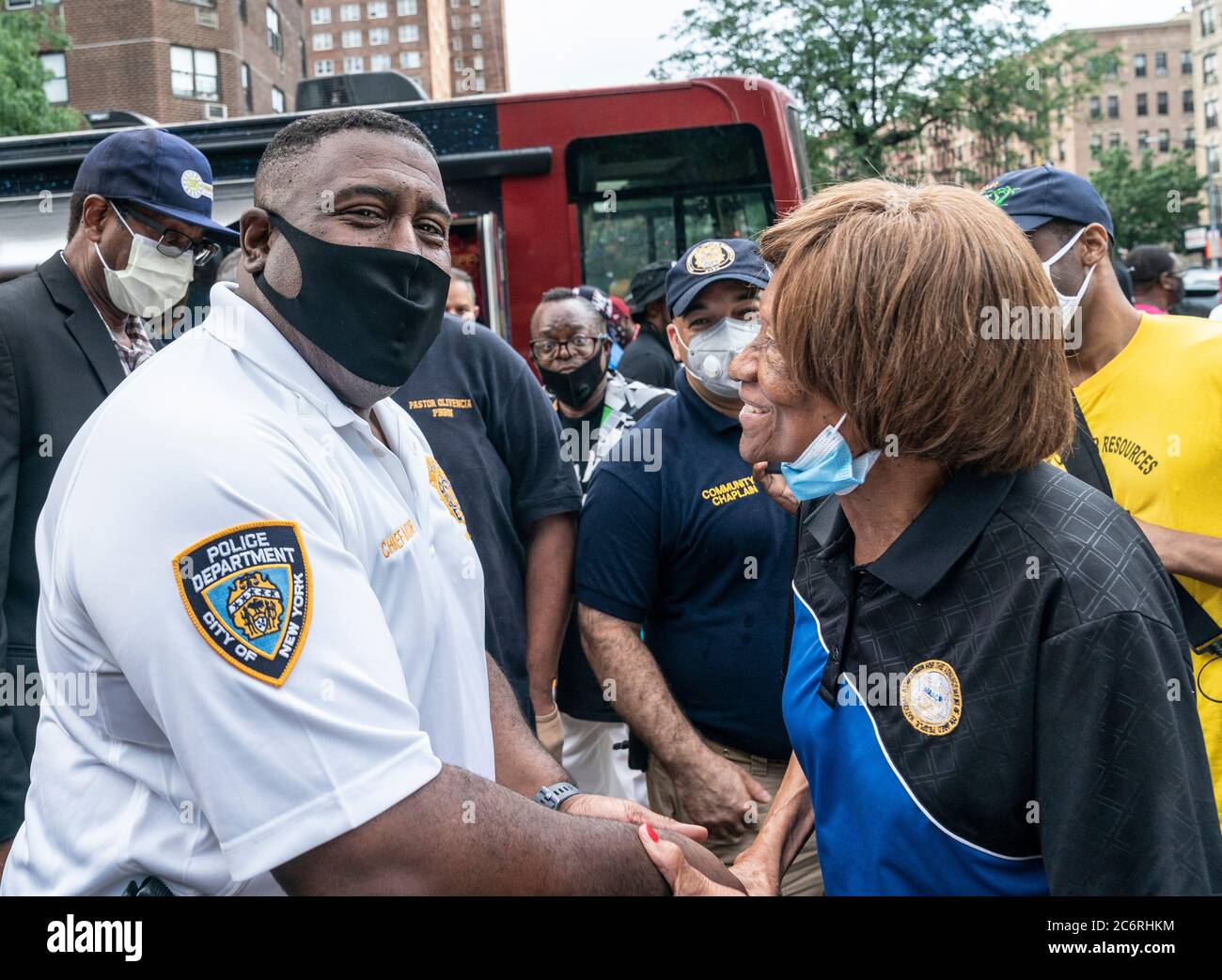 New York, NY - July 11, 2020: NYPD Chief Jeffrey Maddrey and Hazel Dukes attend Occupy the Corner rally in East Harlem in response on gun violence Stock Photo