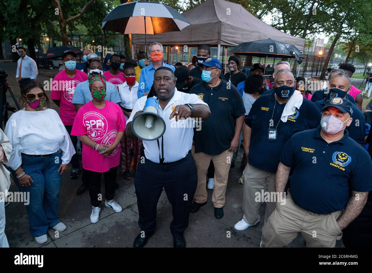 New York, United States. 11th July, 2020. NYPD Chief Jeffrey Maddrey speaks at Occupy the Corner rally in East Harlem in response on gun violence in New York on July 11, 2020. Gun violence in 2020 surged by more than 100% in New York City mostly in neighborhoods with high rate of poverty and high level of COVID-19 cases. Community activists and police department encreased presence in those areas in order to stop gun violence. (Photo by Lev Radin/Sipa USA) Credit: Sipa USA/Alamy Live News Stock Photo