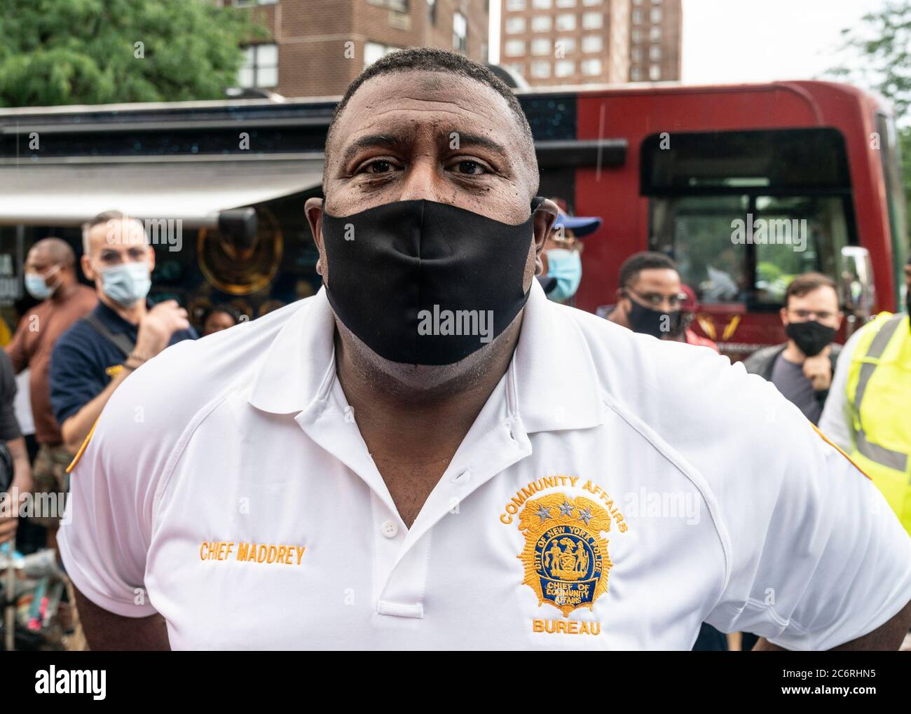 New York, United States. 11th July, 2020. NYPD Chief Jeffrey Maddrey attends Occupy the Corner rally in East Harlem in response on gun violence in New York on July 11, 2020. Gun violence in 2020 surged by more than 100% in New York City mostly in neighborhoods with high rate of poverty and high level of COVID-19 cases. Community activists and police department encreased presence in those areas in order to stop gun violence. (Photo by Lev Radin/Sipa USA) Credit: Sipa USA/Alamy Live News Stock Photo
